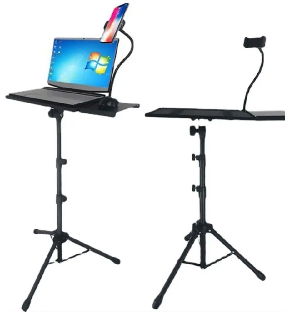 YS-506 Laptop Floor Stand - Sturdy &amp; Adjustable Metal Projector Tripod Holder with Mouse Tray &amp; Cell Phone Holder