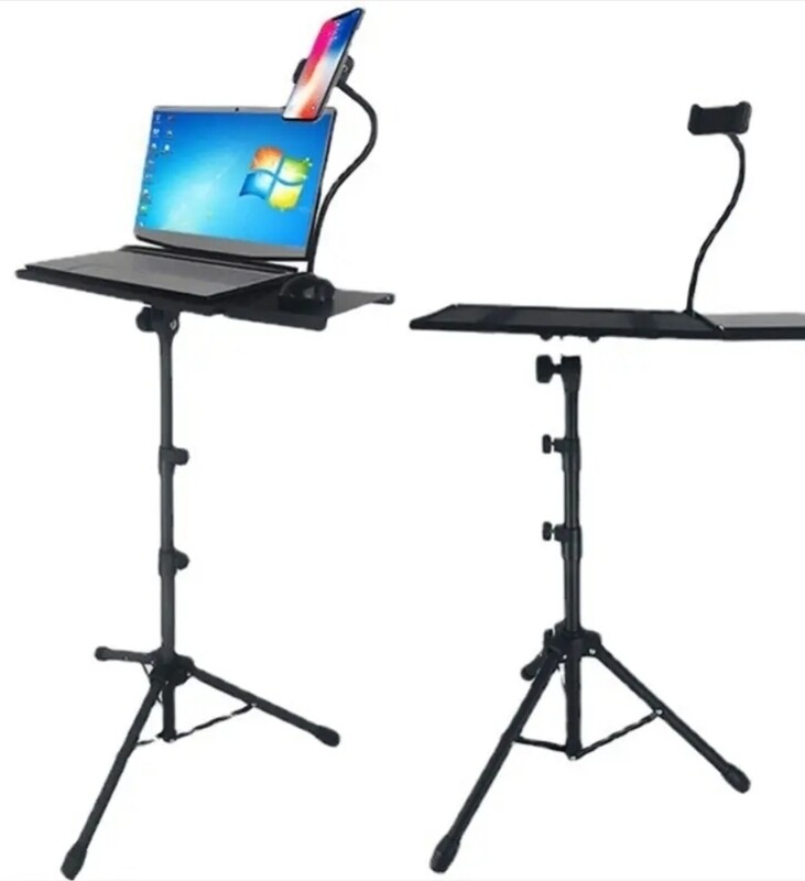 YS-506 Laptop Floor Stand - Sturdy &amp; Adjustable Metal Projector Tripod Holder with Mouse Tray &amp; Cell Phone Holder