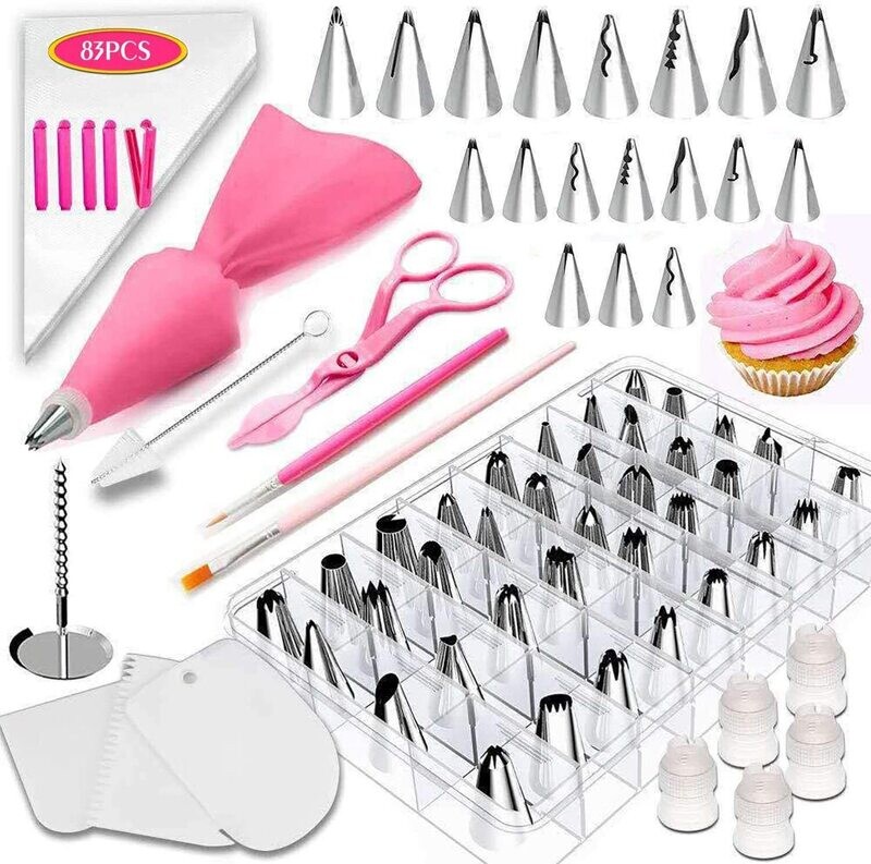 Baking 83 Pieces Cake Decorator Kit. Stainless Steel Icing Piping Nozzle Tip Set with 44 Icing Tips, Baking Frosting Tools Set for Cupcakes Cookies or Whipped Cream Clay