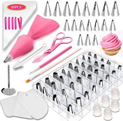 Baking 83 Pieces Cake Decorator Kit. Stainless Steel Icing Piping Nozzle Tip Set with 44 Icing Tips, Baking Frosting Tools Set for Cupcakes Cookies or Whipped Cream Clay