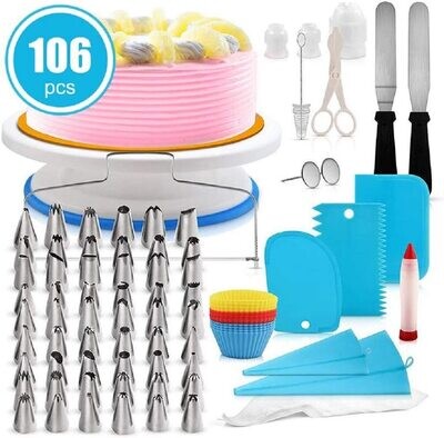 Cake Decorating Kit - 106 Pieces Cake Decorator Set with Cake Turntable - Pastry Tube Fondant Tool - Kitchen Dessert Baking Pastry Supplies