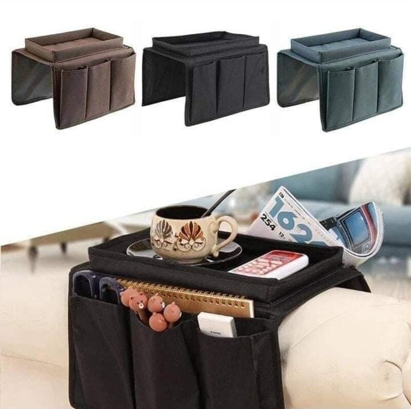 Sofa Armrest Organizer with Cup Holder Tray Chair Arm TV Remote Holder for Recliner Couch Armchair Caddy Bedside Storage Pockets Bag for Cellphone Tablet Book Magazines Drinks Holder Pouch
