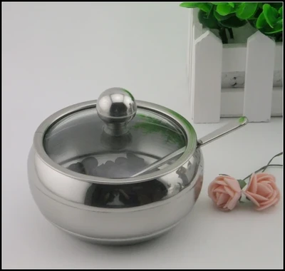 Stainless Steel Sugar Bowl with Glass Lid &amp; Spoon for home,kitchen,Very High capacity