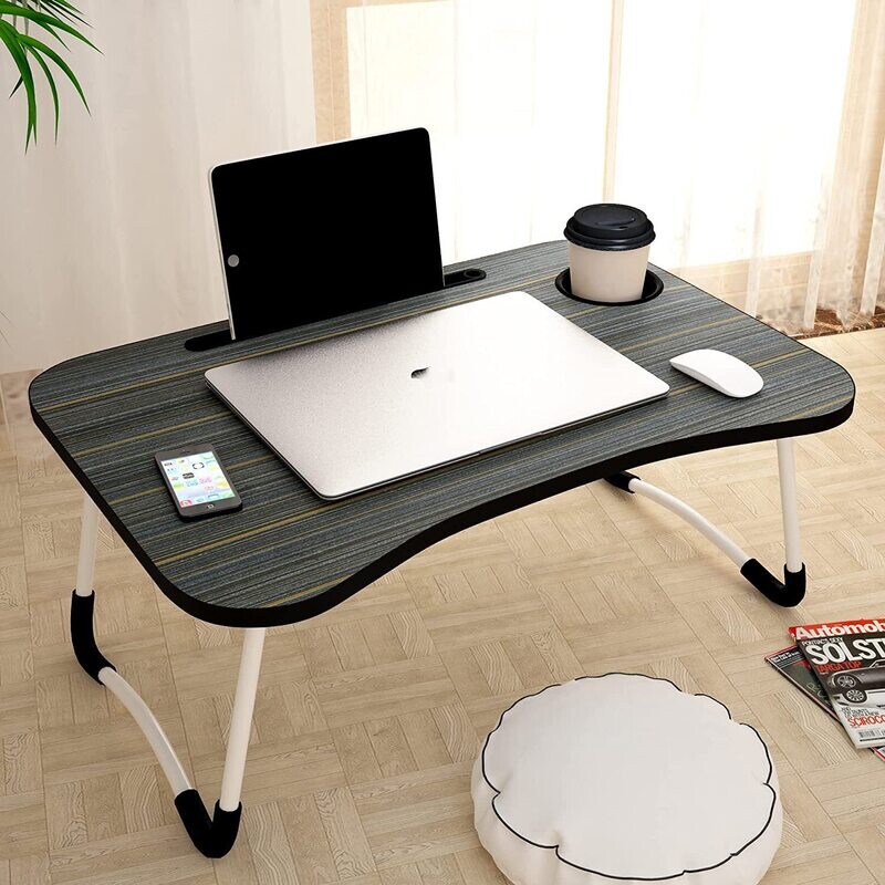 Multipurpose foldable portable laptop desk with cup slot tablet slot. BLACK