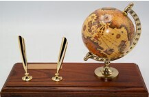 Wooden Desk Set Pen Holder with Two Ballpoint Pens and World Globe Model 1055