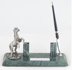 Marble Desk Set Pen Holder with Name Card Holder and Horse/1 Pen - Size: 9cm x 23cm x 1.8cm (Model 8158)