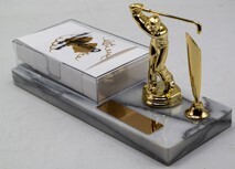 White Marble Desk Organizer Set with 1 Ballpoint Pen, Large Notepad with Holder, and Golfer Driving Ball - Model 1295
