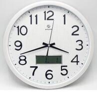 Wall Clock Round 35cm White Frame With Quartz Movement With Digital Clock Inside DD/MM/YY Haisi 8232
