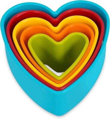 Heart Cookie Cutter - Set of 5 Plastic Shapes - Valentines Day - Heart Shaped Biscuit Sandwich Fondant Cutter Set - Mini Small Medium Large Size - Multi Color