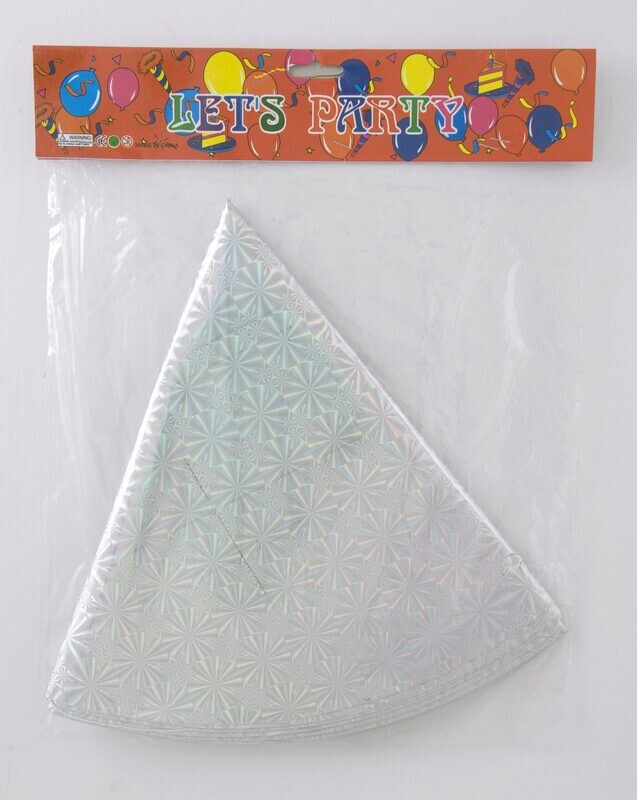 LASER PARTY CONE HAT 24CM, 6PCS/PKT