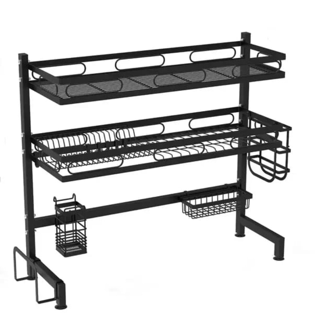 Dish Drying Rack - Over The Sink Dish Drying Rack with Removable Utensil Holder - Large Capacity 2-Tier Dish Rack