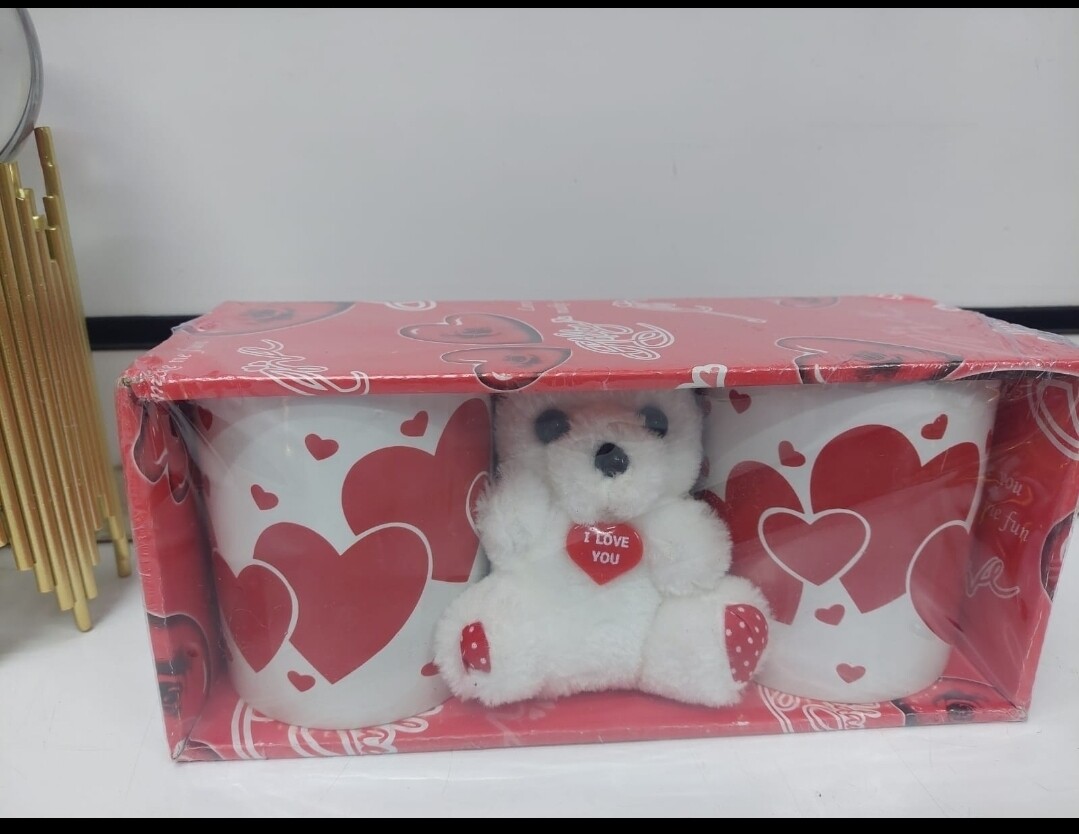 Valentine double cup with teddy bear