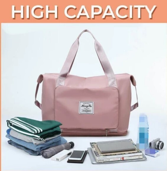 Multipurpose expandable foldable fashion travel bag. Pink