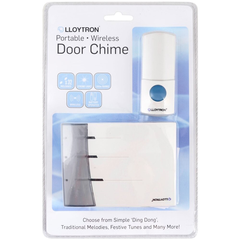 Lloytron B7011 32 Melody Battery Operated Wireless Weatherproof Doorbell Chime B7014WH