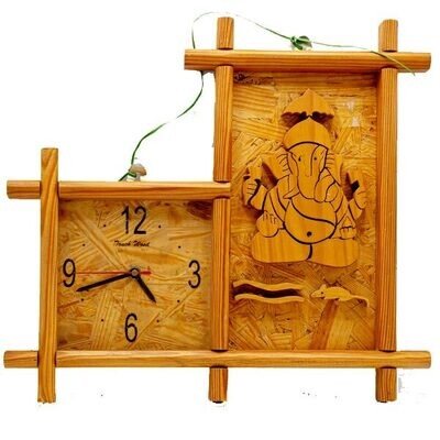 Wooden clock with Ganesh 13x14Inch DID1510