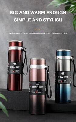 Bottle Sport Unbreakable Vacuum Thermos Flask - 800ml Sports Bottle (Available in Grey, Blue, Brown) - Ideal for Branding