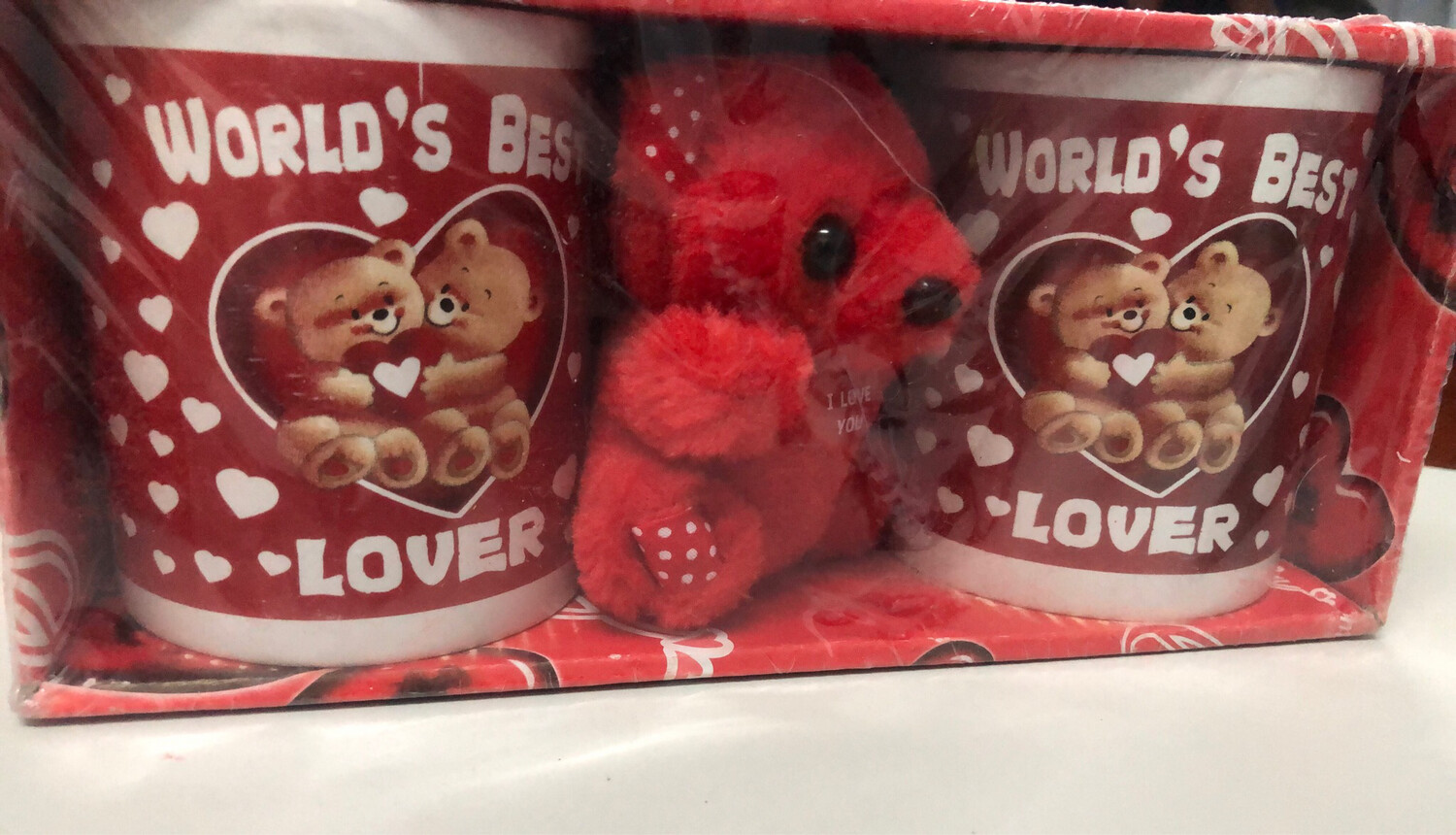 Valentines Gift set with One Teddy bear  one coffee cup. with different heart shape/love designs