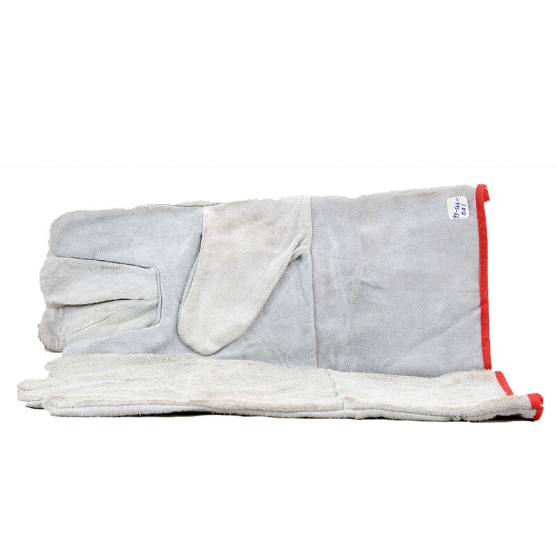 Grey leather gloves with red borderline 13inch YY-GL-001