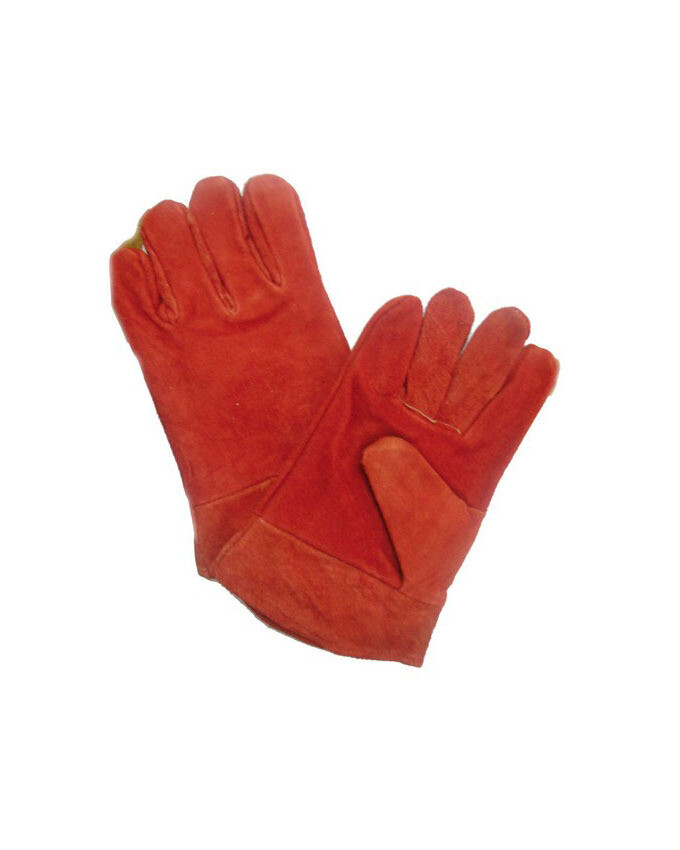 Leather gloves with blue lining 12 inch RED 1608C