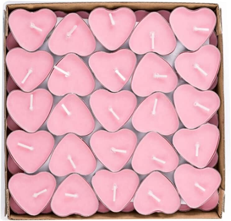 Candles Heart Shaped 50pcs, Smokeless Tealights Candle, Tea Light Candles for Birthday, Proposal, Wedding, Party, Red, Wedding Engagement, Valentines Day, Christmas PINK CA02-CANDLE
