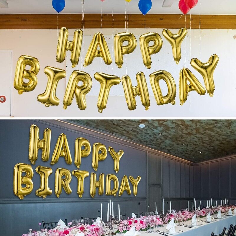 Happy Birthday Banner 3D Gold Lettering  Foil Letters  Inflatable Party Décor and Event Decorations for Kids and Adults Reusable, Ecofriendly Fun