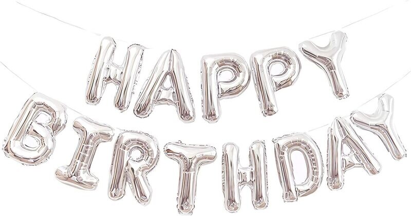 Happy Birthday Banner 3D silver Lettering  Foil Letters  Inflatable Party Décor and Event Decorations for Kids and Adults Reusable, Ecofriendly Fun