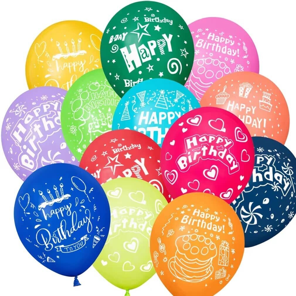 Happy Birthday Balloons 100PCS Colorful Latex Balloons With Happy 