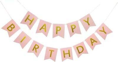 Happy Birthday Banner Birthday Decorations,PINK and Golden Premium Quality Happy Birthday Banners with Golden Sparkle Shimmering Letters, Reusable Birthday Party Supplies Perfect for Kids Girls and