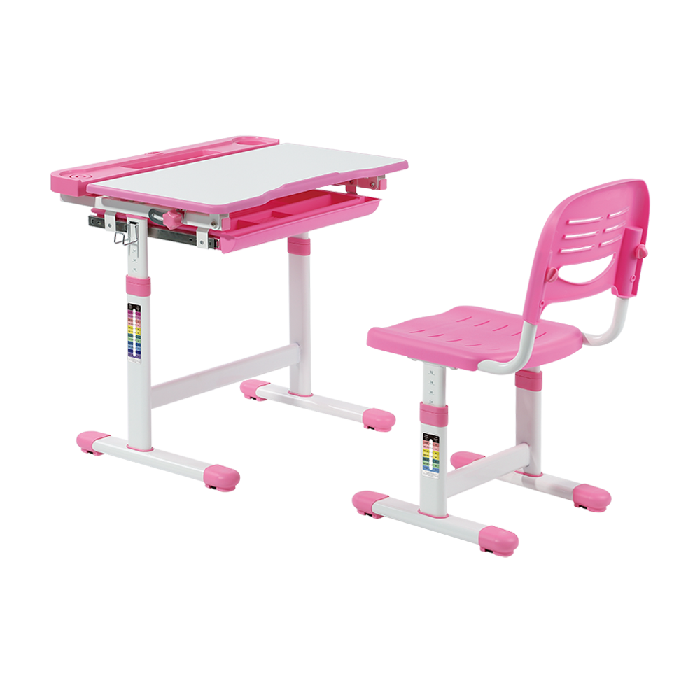 Ergonomic Kids Study Desk Set - Height Adjustable & Full Backrest (Pink)