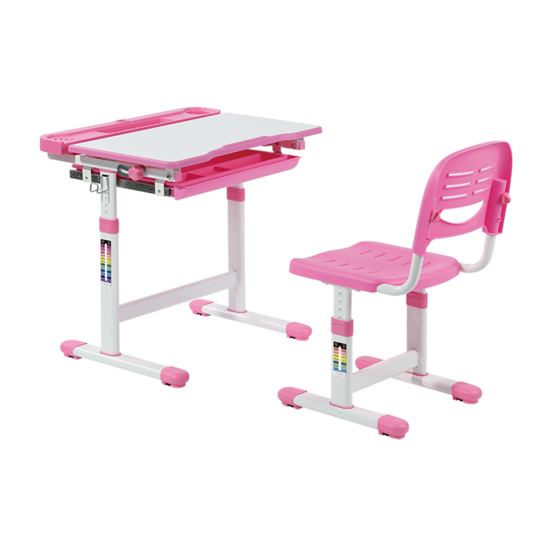 Ergonomic Kids Study Desk Set Height Adjustable & Full Backrest (Pink)