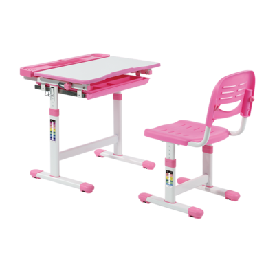 Ergonomic Kids Study Desk Set - Height Adjustable & Full Backrest (Pink)
