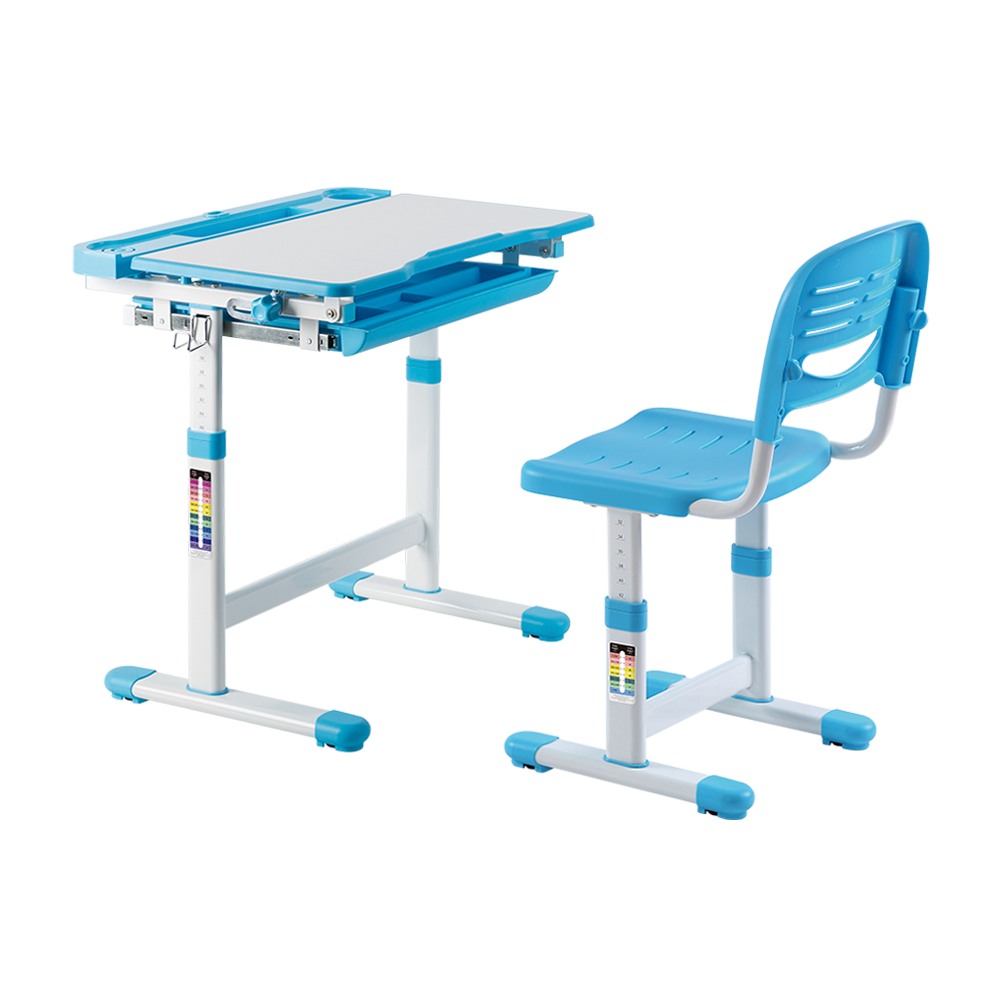 Ergonomic Kids Study Desk Set - Height Adjustable &amp; Full Backrest (Blue)