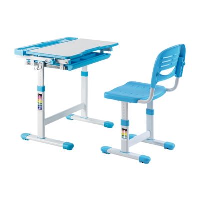 Ergonomic Kids Study Desk Set - Height Adjustable & Full Backrest (Blue)