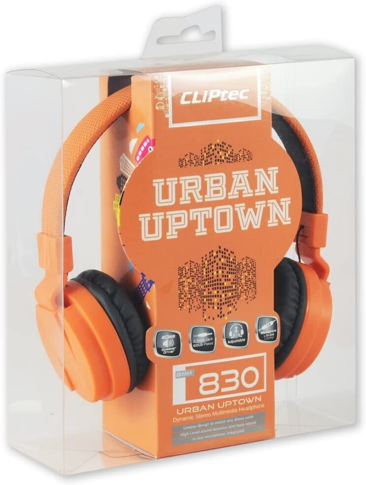 CLiPtec® BMH835 URBAN KIDS-CHAT Dynamic Stereo Multimedia Headset for Children (Music Playback and Mic for Smartphones) -Orange