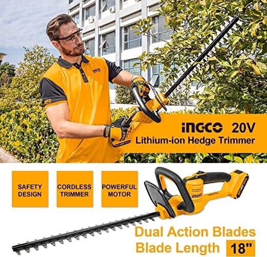 Ingco CHTLI20461 20V Lithium Ion Hedge Trimmer Effortless Hedge
