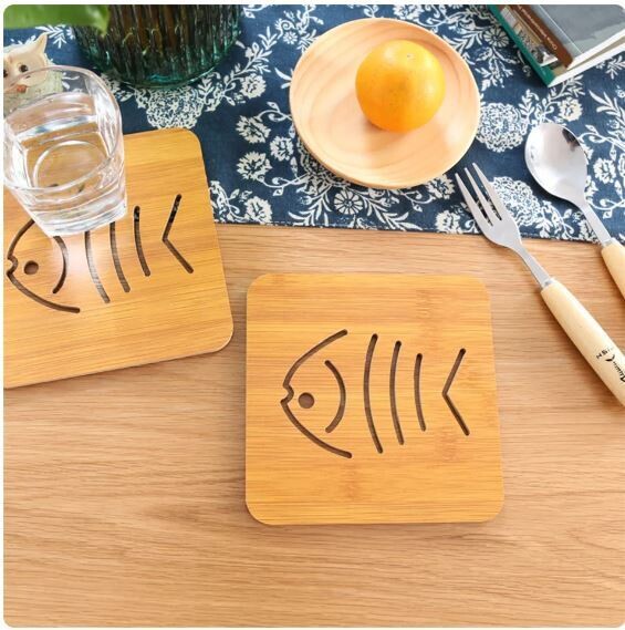 Bamboo Wood Table Coaster - Square 14.5x14.5, Heat Resistant Hot Pot Coaster, Stylish Dining Table Accessory