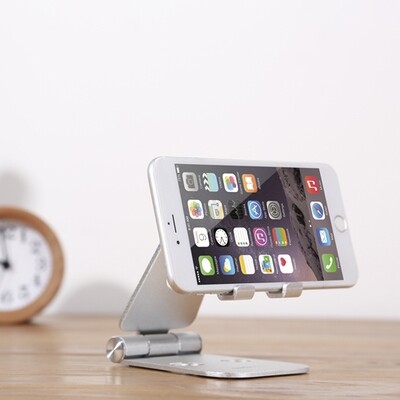 Lumi foldable aluminium metallic cell phone stand with dual adjustable panels. Iphone stand SH-FAPTH