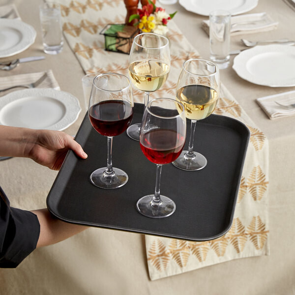 Fiber glass non slip serving tray surface rubber bottom fiberglass 46X36CM Rectangular Hotel serving tray 1418FB