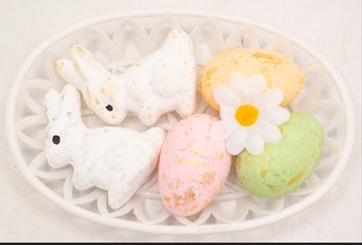 Easter Basket with Two Bunnies, 3 Colorful Eggs &amp; Flower (8x12cm)#G2022-216