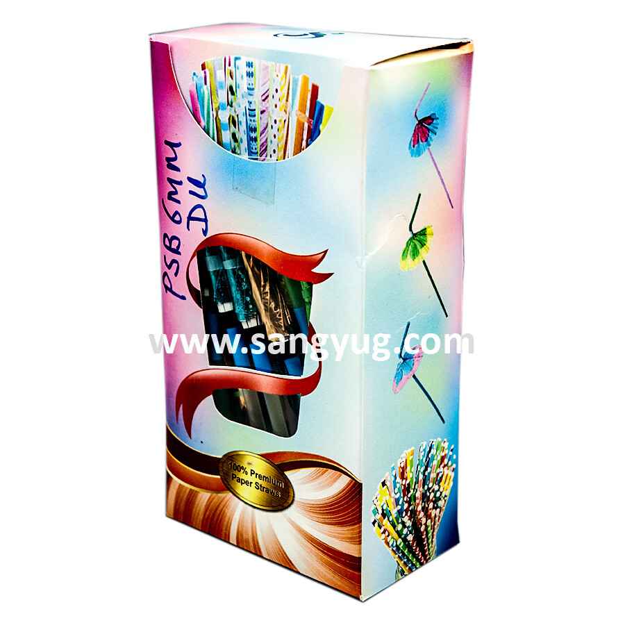 Recyclable paper straws umbrella design 6MM x230 MM Bendable drinking straws in a gift box  (50pcs)