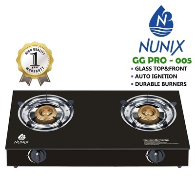 Nunix GG PRO 006 2 burner glass top gas cooker.