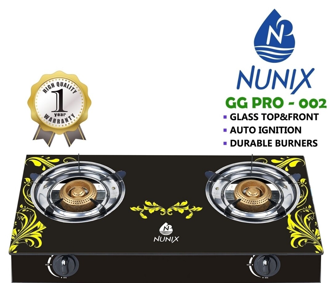 Nunix GG-PRO 002 2-Burner Gas Stove with Tampered Glass Top