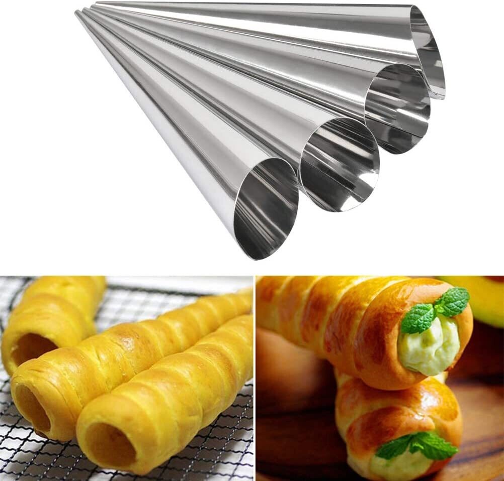 cone mold, 4pc  Stainless Steel Cannoli Forms Non-stick cream horn Danish Pastry Molds for Croissant #3724