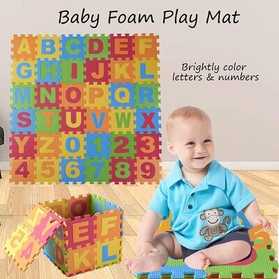 Kids Foam Play Mat (10cPiece Set) 30x60cm Interlocking Alphabet and Numbers Floor Puzzle Colorful EVA Tiles Girls, Boys Soft, Reusable MAT-ALP