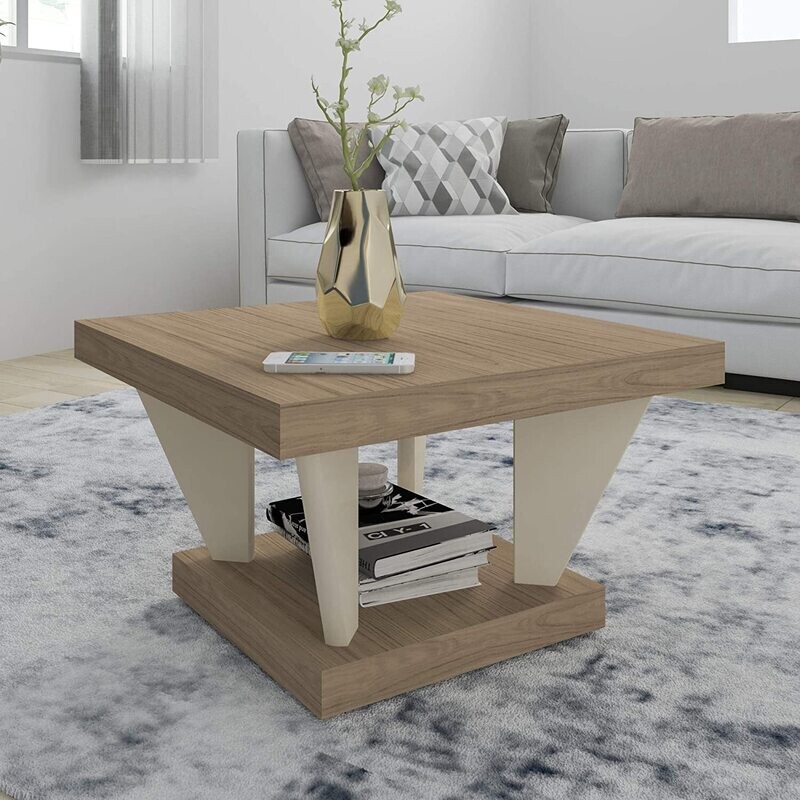 Artely Holanda Coffee Table, Oak Brown with Off White - W 59 x D 59 x H 37.5 cm