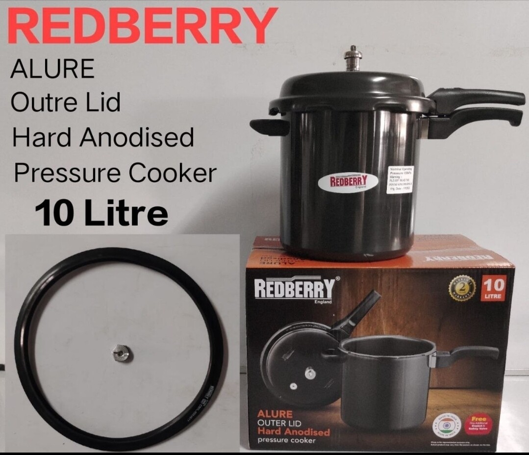 Redberry hard anodised pressure coooker 10L with extra gasket and safety valve