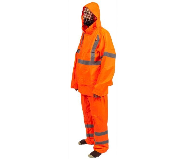 Reflective 2 Piece Rain Wear With Reflective Stripes -Jacket &amp; Pant - Xl, Flourescent Orange RF10-OE