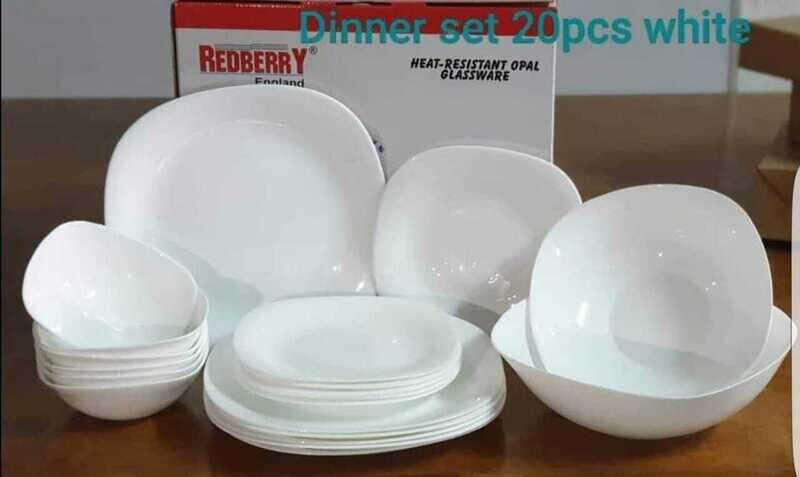Opal glass dinner set 20pc square white dinner set dinnerware with Dinner plate, side plate, bowls, dessert plate