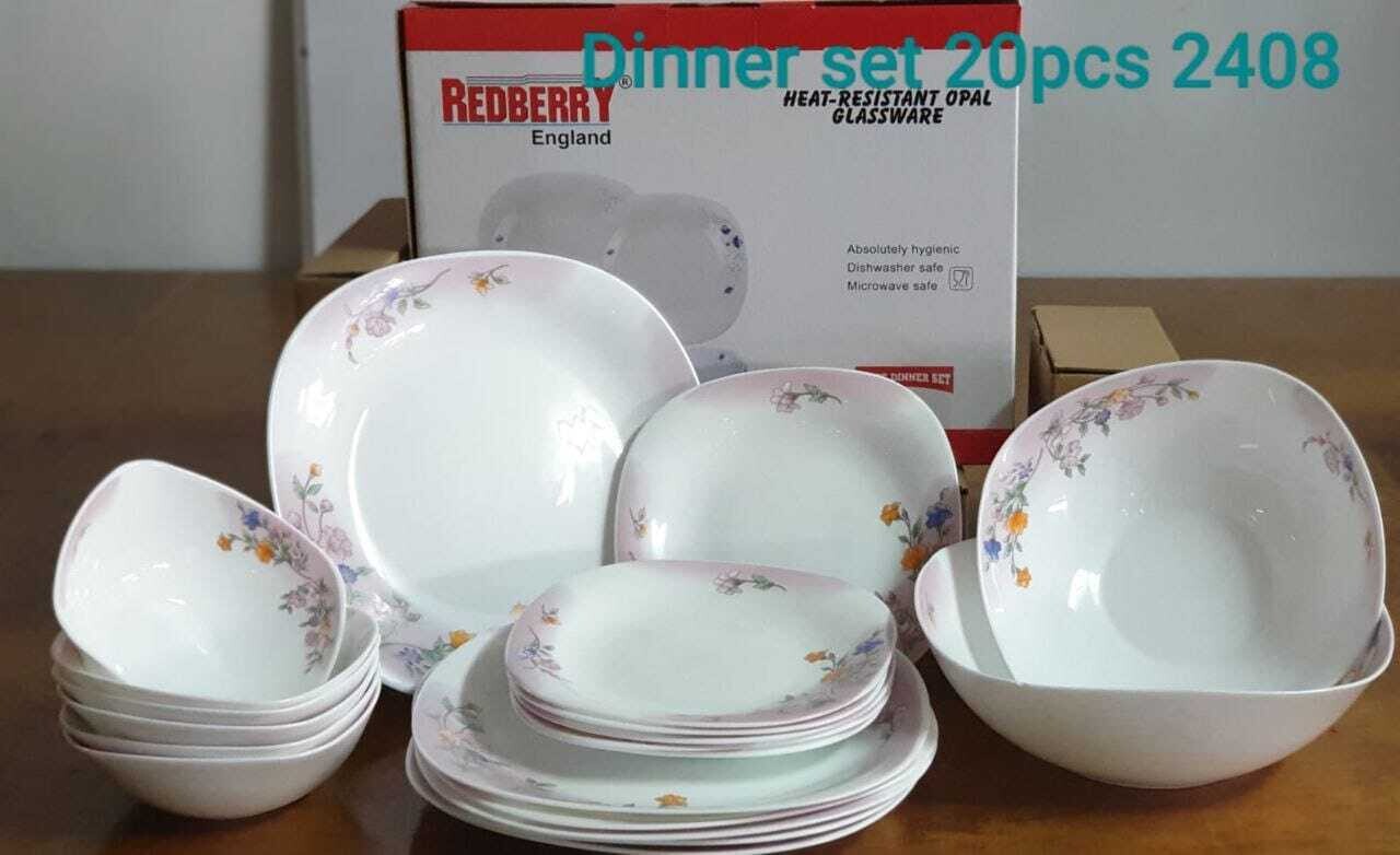 Opal glass dinner set 20pc square flowered dinner set dinnerware with Dinner plate, side plate, bowls, dessert plate #2408