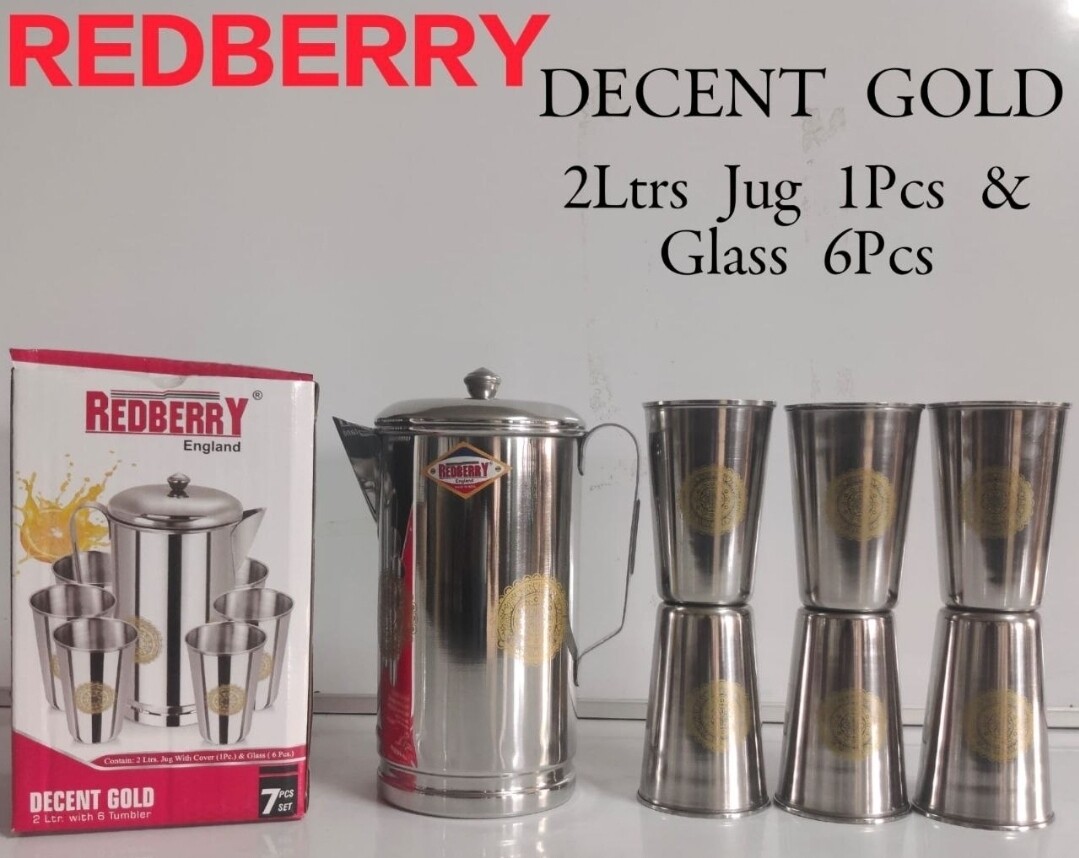 Stainless steel  water set 7pcs Redberry 6 water tumblers,2L jug  water set Redberry Decent Gold